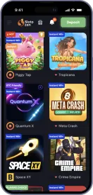 Screenshot der Slotozen App-Oberfläche auf einem Smartphone, zeigt Spielautomaten und Login-Bereich